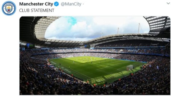 El comunicado del Manchester City en su perfil de Twitter. (Foto: @ManCity)