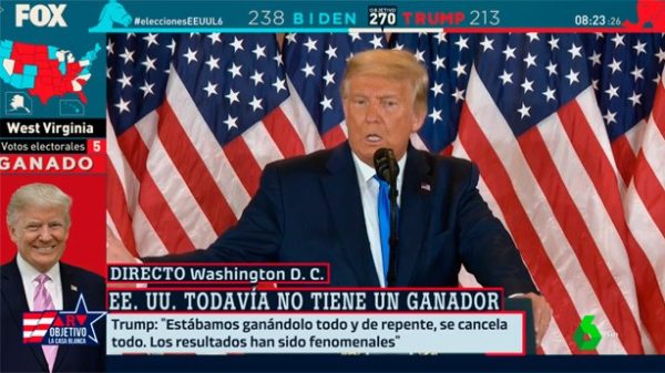 Trump habla de fraude y de recurrir los resultados. (Foto: FOX)