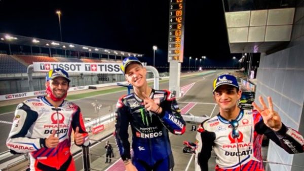 El podio de la segunda carrera del Mundial en Losail. (Foto: MotoGP)