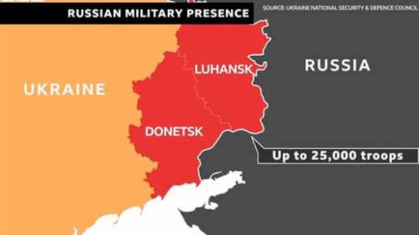 Masivos movimientos de tropas de Rusia en la frontera con Ucrania. (Infografía: BBC)