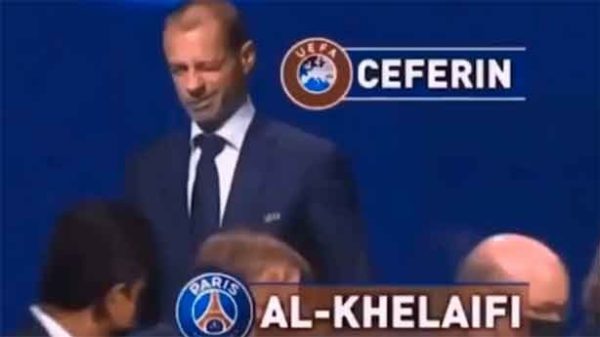 El gesto de Ceferin al presidente del PSG. (Foto: YouTube/ASTV)