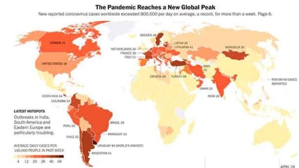 Alerta sobre la expansión en Sudamérica. (Captura: UN/TNYT)