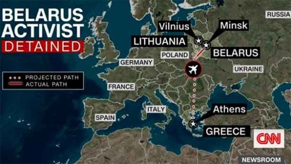 El presidente de Bielorrusia fuerza el desvío de un vuelo para detener a un periodista crítico con el régimen. (Infografía: CNN)