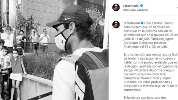 Nadal se toma un descanso. Esperemos que reaparezca en Nueva York. (Imagen: Rafa Nadal Academy)