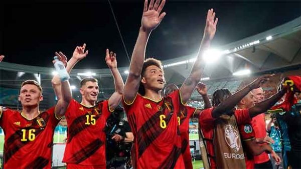 La euforia de Bélgica en la Cartuja de Sevilla. (Foto: @UEFAEURO2020)