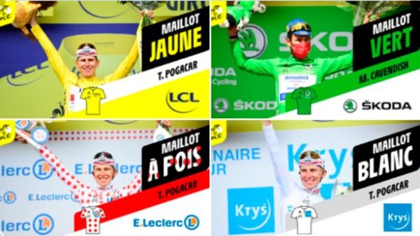 Los maillots tras la decimonovena etapa. (Foto: @LeTour)