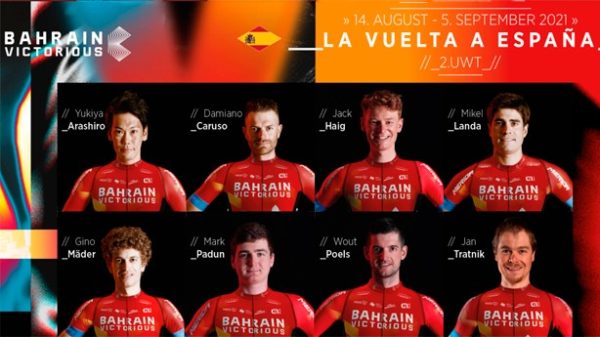Mikel Landa con sus compañeros del Bahrain-Victorious. (Imagen: @BHRVictorious)