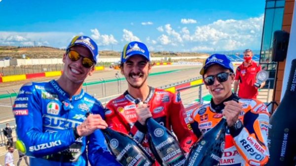 El podio de MotorLand Aragón. (Foto: @MotoGP)