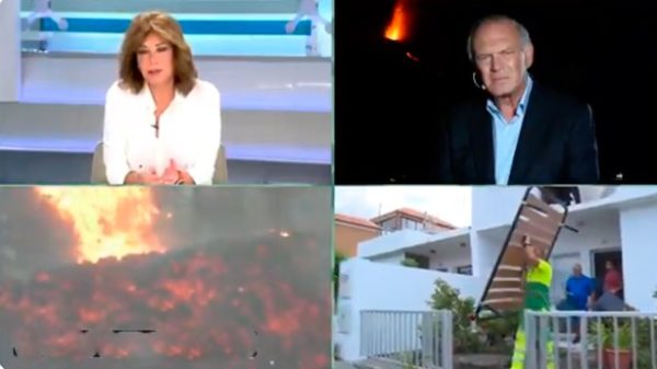 Ana Rosa desde el plató y Pedro Piqueras desde La Palma