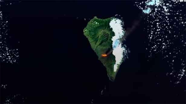 Imagen vía satélite del volcán de Cumbre Vieja. (Imagen: Euronews)