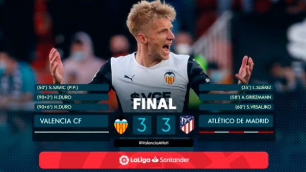 El Atlético de Madrid cedió un empate (3-3) ante el Valencia. (Foto: @LaLiga)