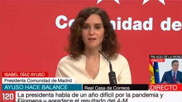 Isabel Díaz Ayuso en su balance de 2021. (Foto: Telemadrid)
