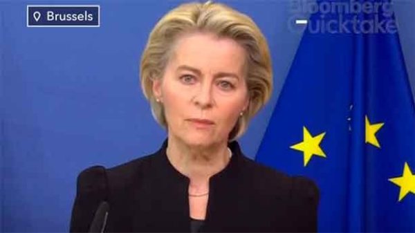 Von der Leyen en su mensaje desde Bruselas. (Foto