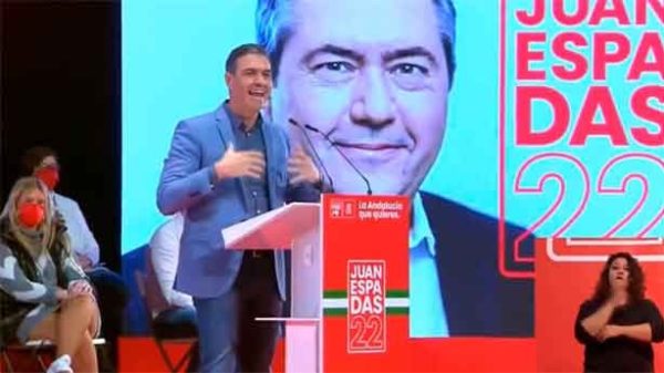 Pedro Sánchez en el acto de apoya a Juan Espadas. (Foto: @sánchezcastejón)
