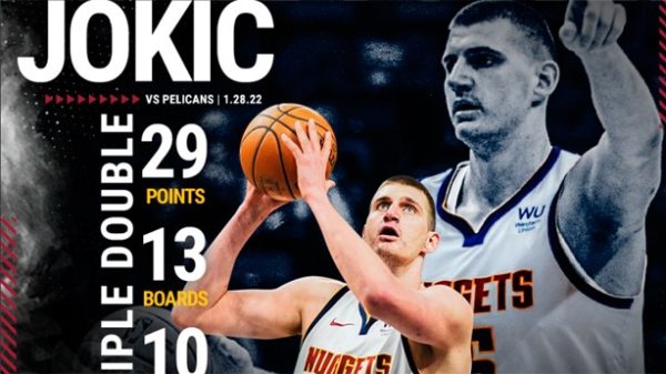 Jovic estuvo una vez más colosal. (Foto: @nuggets)
