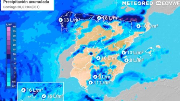 Al fin llega algo de lluvia a España. (Imagen: Meteored)