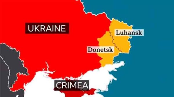 Putin envía tropas a las regiones separatistas de Ucrania tras reconocer su independencia. (Mapa: BBC)