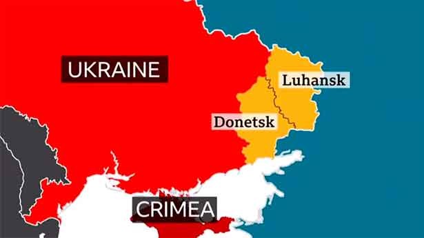 Putin envía tropas a las regiones separatistas de Ucrania tras reconocer su independencia. (Mapa: BBC)