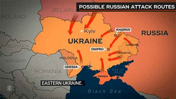 Los escenarios de la invasión de Ucrania. (Infografia: CBS)