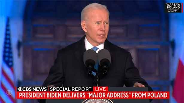 Histórico mensaje de Biden desde Varsovia al final de su gira europea. (Foto: CBS)