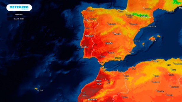 Máximas superiores a los 30 C comenzarán a asentarse en el valle del Guadalquivir y Extremadura. (Imagen: Meteored)