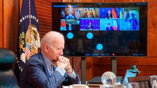 Cumbre telemática de Biden con Zelenski y el Grupo del G-7. (Foto: @POTUS)