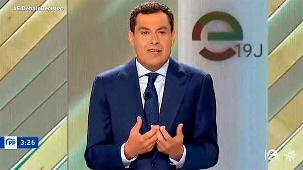 Juan Manuel Moreno pidió el apoyo masivo a los indecisos para un gobierno con mayoría absoluta. (Foto: Canal Sur)