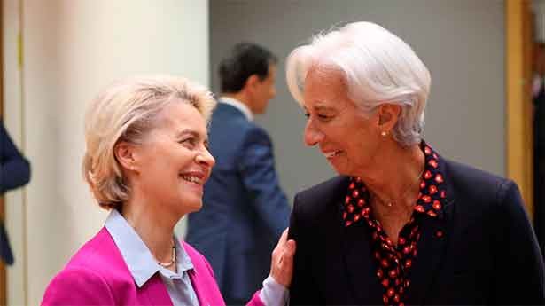 Von der Leyen y Lagarde en la reunión del Eurogrupo. (Foto: @Lagarde)