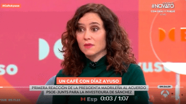 Ayuso acusa a Sánchez de colar una dictadura por la puerta de atrás con la Ley de la Amnistía