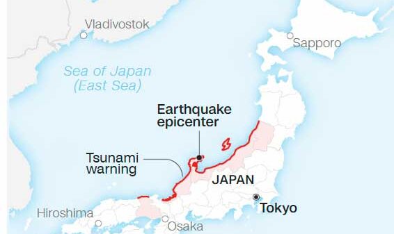 Inmediata respuesta de Kishida al terremoto M7 en la región de Noto en la prefectura de Ishikawa