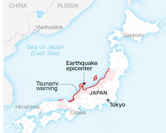 Inmediata respuesta de Kishida al terremoto M7 en la región de Noto en la prefectura de Ishikawa