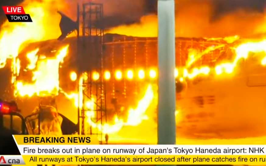 379 personas salvan la vida de forma milagrosa al arder un Airbus A350-900 en Tokio