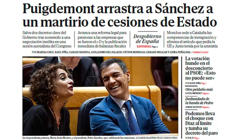 Las carcajadas de un presidente extorsionado y con un Gobierno secuestrado por Junts