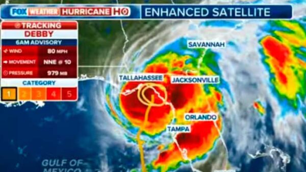 Debby tocó tierra en Florida como huracán de fuerza 1 con vientos de 130 kilómetros por hora