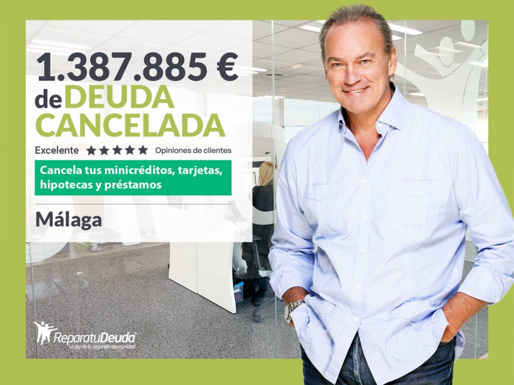 Repara tu Deuda Abogados cancela 1.387.885 € en Málaga (Andalucía) con la Ley de Segunda Oportunidad