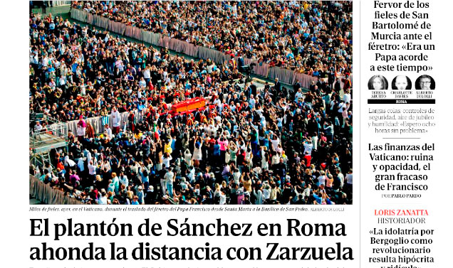 Sánchez se une a Xi Jinping y Putin en su desprecio al funeral del papa Francisco