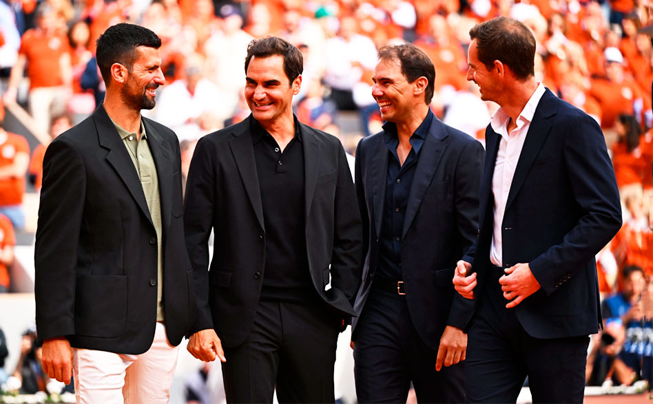 Rafa Nadal recibe un homenaje de leyenda en Roland Garros acompañado de Roger, Nole y Andy