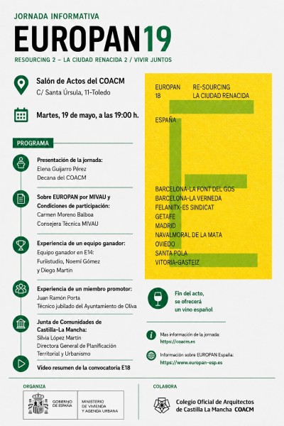 El COACM acoge en Toledo una jornada informativa sobre EUROPAN 19 dirigida a administraciones y jóvenes arquitectos