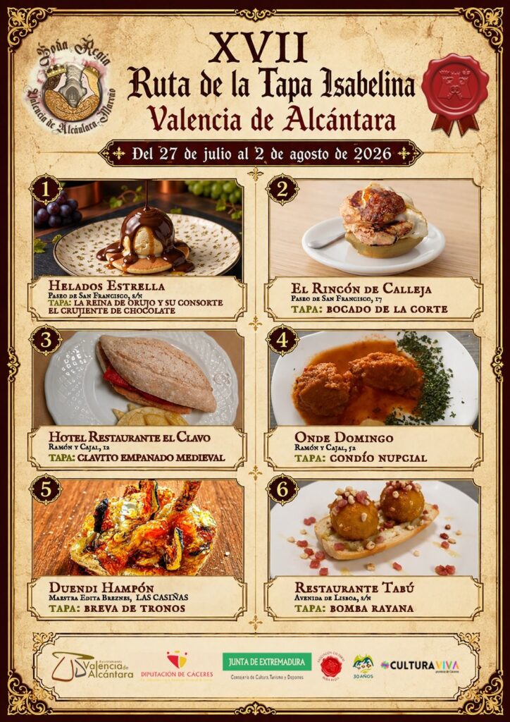 La XVII Ruta de la Tapa Isabelina invita a descubrir el sabor de la Boda Regia en Valencia de Alcántara